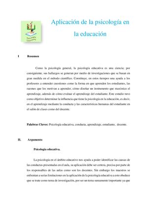 Aplicación De La Psicología En La Educación (1)