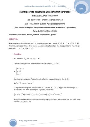 Testo E Soluzione Simulazione Maturità Scientifica 2019 2 Febbraio 2019 Quesito 4