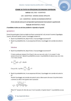 Testo E Soluzione Simulazione Maturità Scientifica 2019 2 Febbraio 2019 Quesito 5