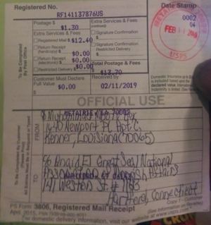RECEIPT FOR CERTIFICATE OF COMMERCIAL DISHONOR REGISTERED MAIL TO THE GREAT SEAL