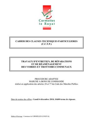 Cctp Entretien Reparation Voiries Et Trottoirs Communaux