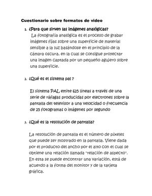 Cuestionario Sobre Formatos De Video