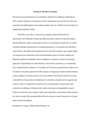 Reseña De 100 Años De Soledad