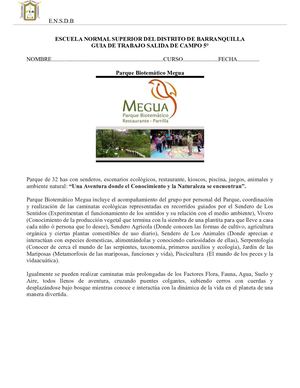 Guía Pedagógica Salida De Campo Parque Biotemático Megua Alexander León