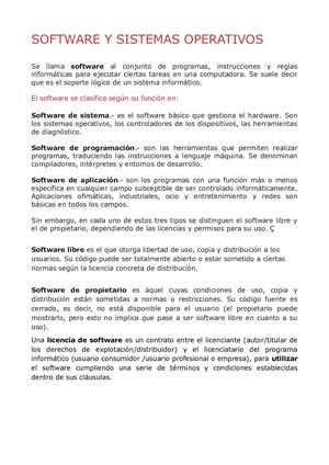 Resumen Tema 2 Software y sistemas operativos.