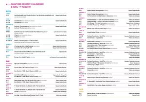 Calendrier Chantiers d'Europe 2019