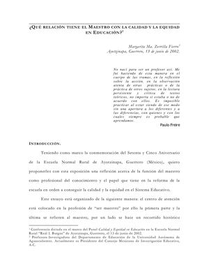 Relacion Maestro Calidad Equidad Educacion Zorrilla