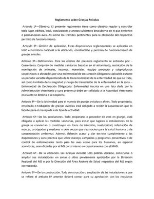 Reglamento Sobre Granjas Avícolas