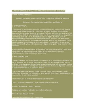 La Psicomotricidad Fina