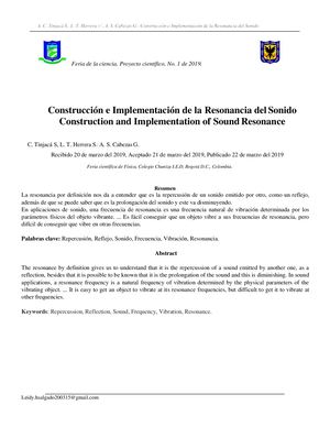 Construcción e Implementación de la Resonancia del Sonido Construction and Implementation of Sound Resonance