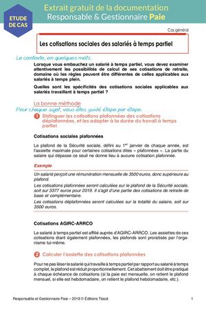 ETUDE DE CAS LES COTISATIONS SOCIALES DES SALARIES A TEMPS PARTIEL