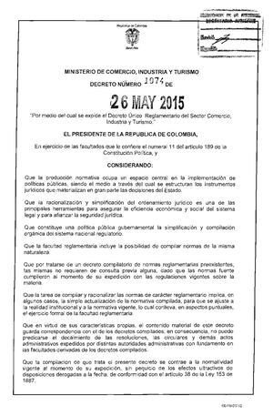 Decreto 1074 Del 26 De Mayo De 2015