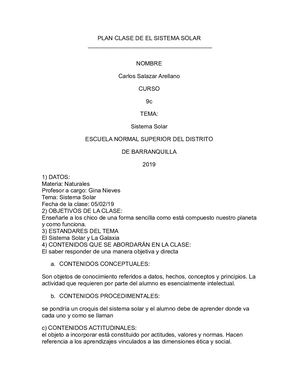 Plan Clase De El Sistema Solar