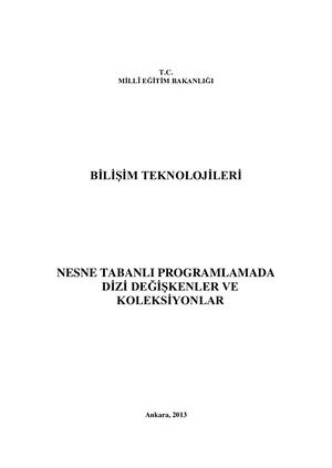 Nesne Tabanlı Programlamada Dizi Değişkenler Ve Koleksiyonlar