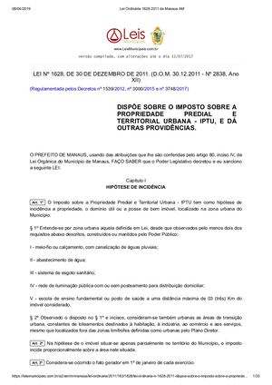 Lei Ordinária 1628 2011 De Manaus Am