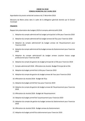 Séance du conseil municipal du 2 avril 2019