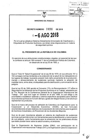 Decreto 1496 Del 06 De Agosto De 2018