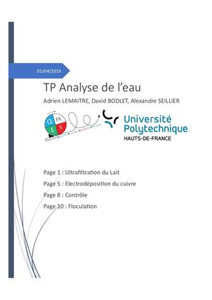 Analyse de l'Eau TP