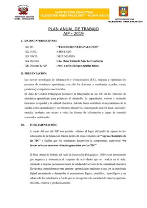 Plan Anual De Trabajo Aip Carlos 2018 Carlos