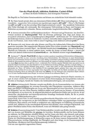 Van-der-Waals-Kraft, Adhäsion, Kohäsion, Casimir-Effekt
