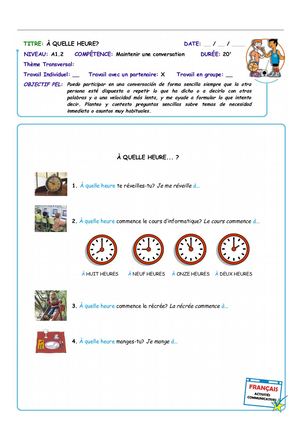 A1 2 Frances Conversar A quelle Heure