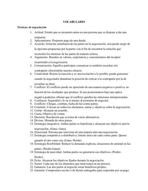 Glosario Técnicas de Negociación