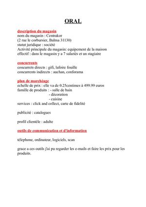 Description Du Magasin