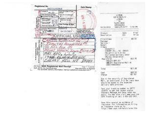 U.S.P.S. Reg. mail, of "‘Affidavit of Truth and Acceptance for Value’;  Rights and Defences in accord with  U.C.C. § 3-305, U.C.C. § 3-503, U.C.C. § 3-505", to "MRS BPO, L.L.C.", at 1930 OLNEY AVENUE, CHERRY HILL NJ 08003, on 04-18-2019.