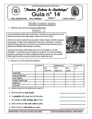 ADJETIVO CALIFICATIVO Y Grados Para Casa