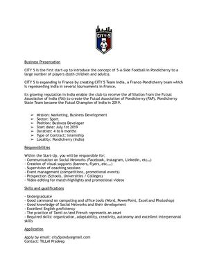 Offre De Stage - Pondichery