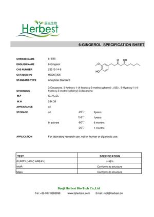 6 Gingerol Specification Sheet
