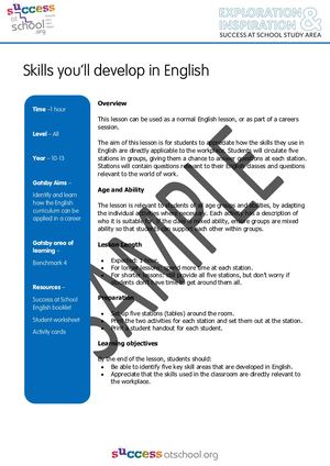 English Skills Lesson Plan Sample