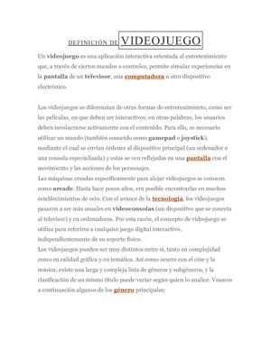 Definición de videojuego