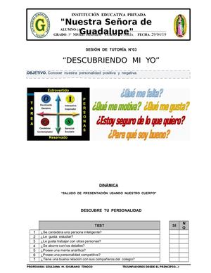 SESIÓN 3 - MI  PERSONALIDAD