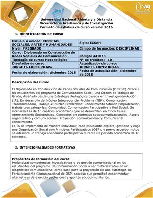 Syllabus Del Curso Diplomado En Construcción De Redes Sociales De Comunicación