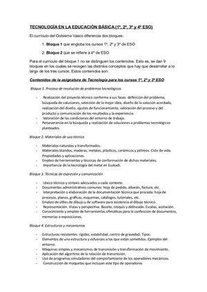 Contenidos Del Curriculo De Tecnología Eso