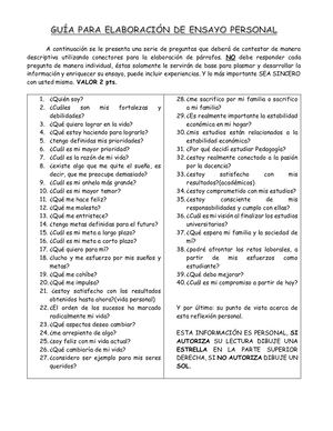 GUÍA PARA ELABORACIÓN ENSAYO PERSONAL