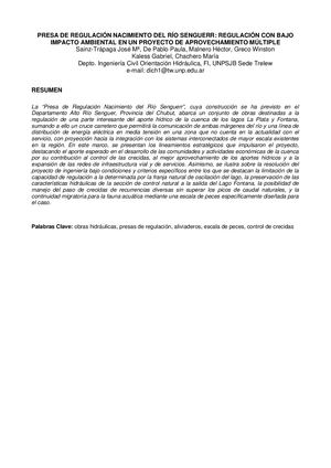 Presa De Regulación Nacimiento Río Senguerr - CONAGUA 2017