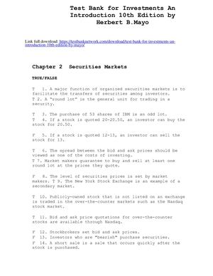 Test Bank For Investments An Introduction 10th Edition By Mayo