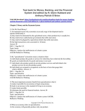 Test Bank For Money Banking And The Financial System 2nd Edition By Hubbard And Brien