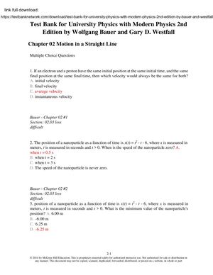 Test Bank For University Physics With Modern Physics 2nd Edition By Bauer And Westfall