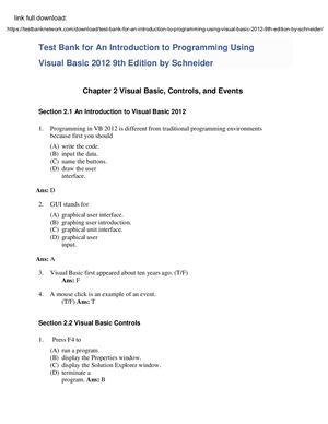 Test Bank For An Introduction To Programming Using Visual Basic 2012 9th Edition By Schneider