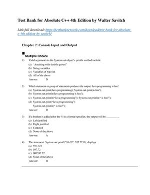 Calameo Test Bank For Absolute C 4th Edition By Savitch