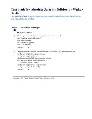 Test Bank For Absolute Java 4th Edition By Savitch