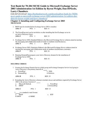 Test Bank For 70284 Mcse Guide To Microsoft Exchange Server 2003 Administration 1st Edition Dan Di Nicolo Byron Wright And Larry Chambers