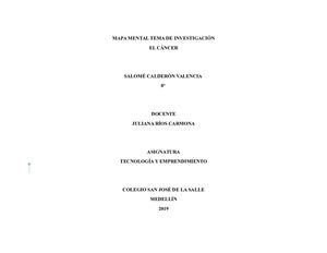 Mapa Mental Tema De Investigación Salomé Calderón Valencia 8a