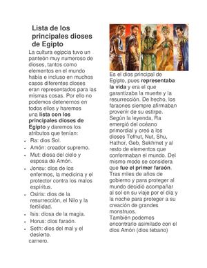Lista De Los Principales Dioses De Egipto