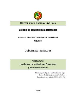 Guía Ley De Instituciones Financieras Y Mercado De Valores