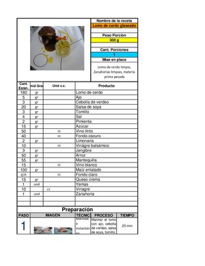 RECETAS ESTANDAR MENU 2
