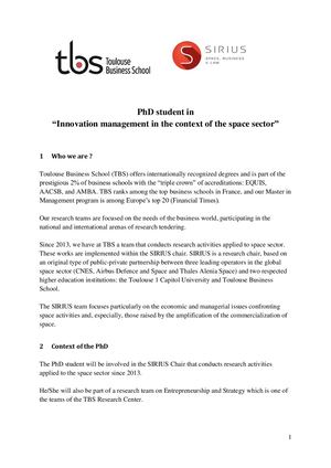 Phd Position Innovation Management & Space Sector (V5)